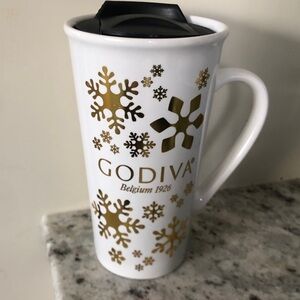 Godiva White Mug with Gold Snowflakes